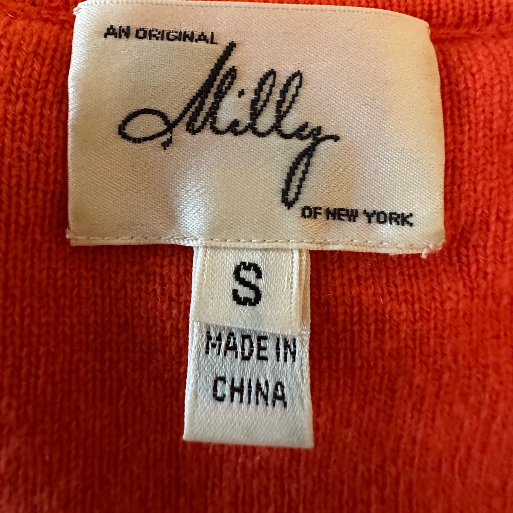 Milly 100% Cashmere Beaded Sweater Dress Red Orange Knit Mini Cocktail Size S - Picture 5 of 7